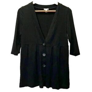 J Jill Womens Black Button Quarter Sleeve Blouse Size Small Petite
